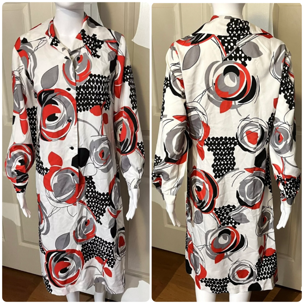 Vintage 50s Midi Pinup Dress 60s Nelly Don Floral Novelty Shift Button Day Glow